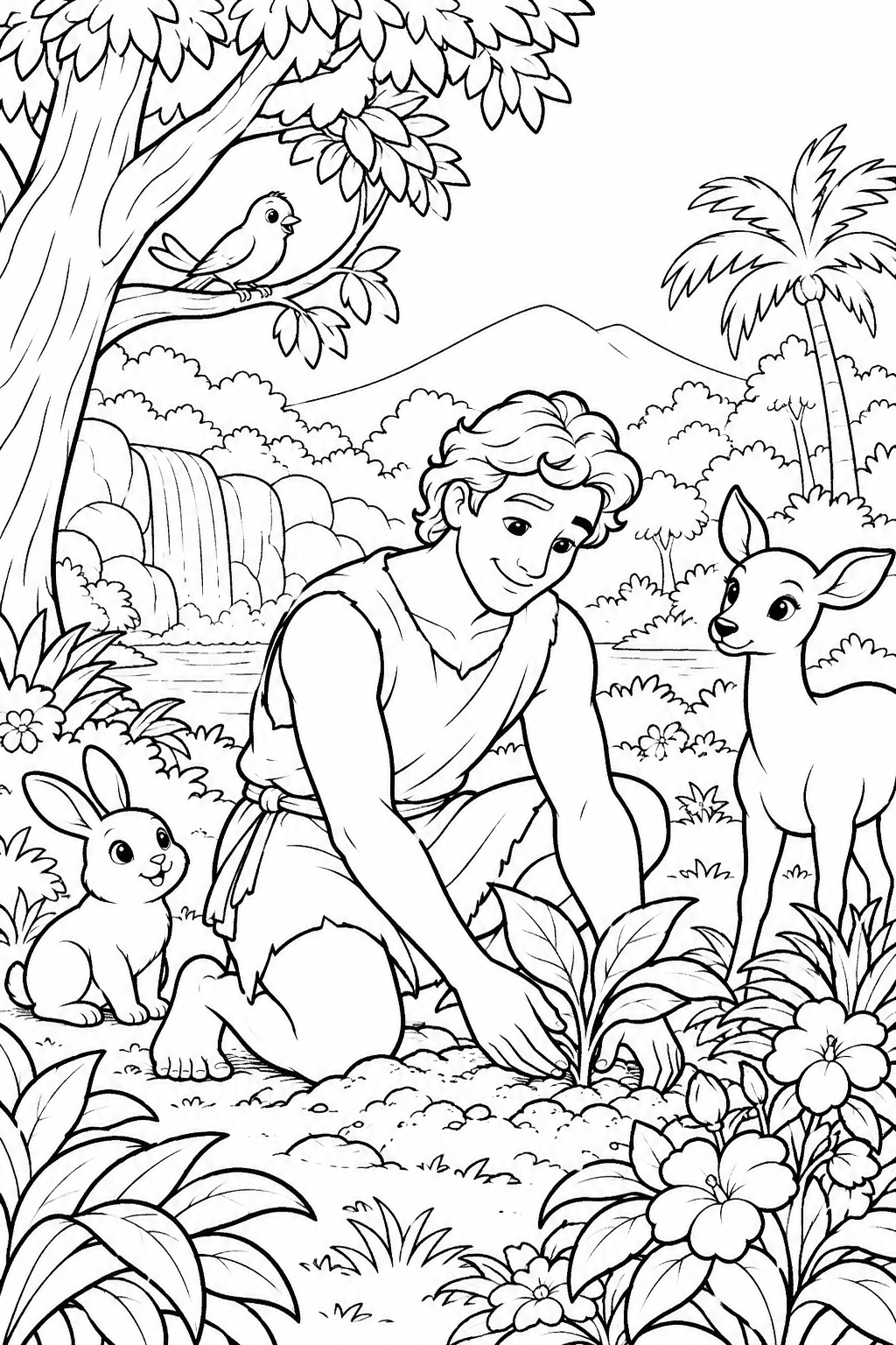 Desenho para colorir: Adão no jardim