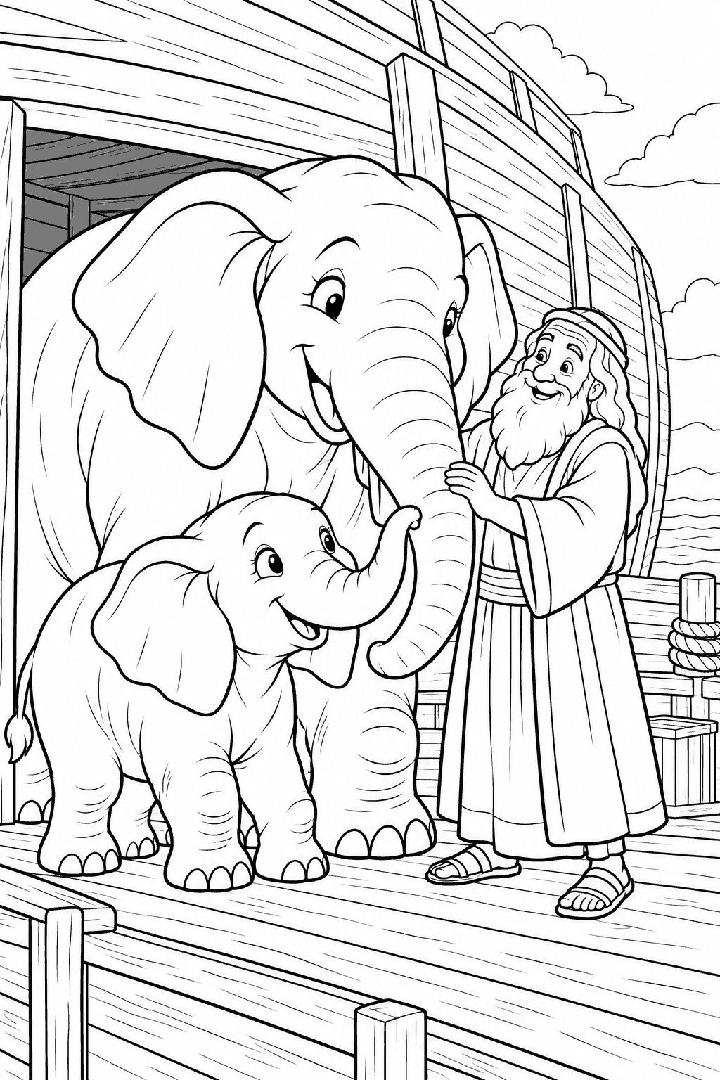 Desenho para colorir: Elefantes na arca