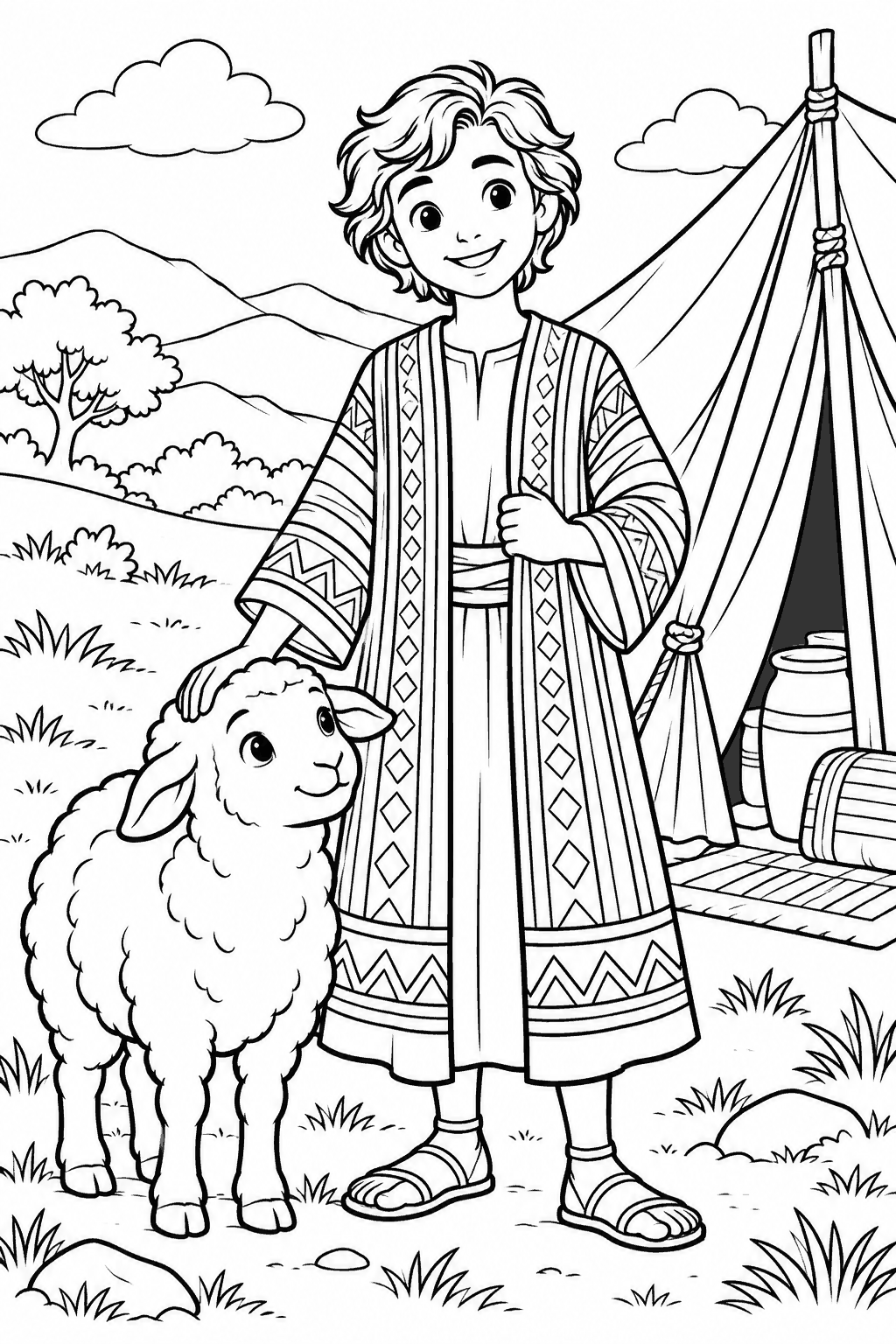 Desenho para colorir: José e sua túnica