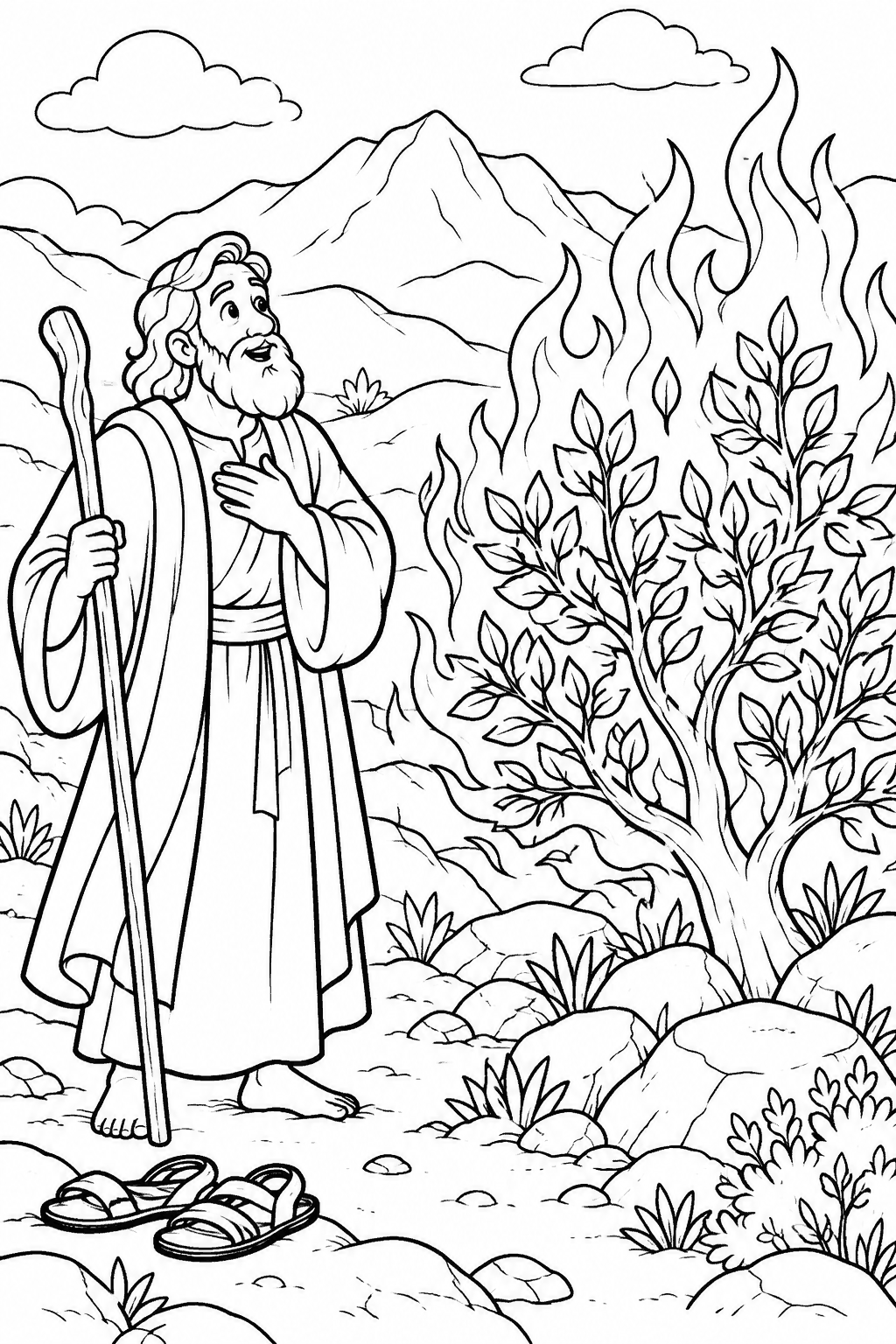 Desenho para colorir: A sarça de Moisés