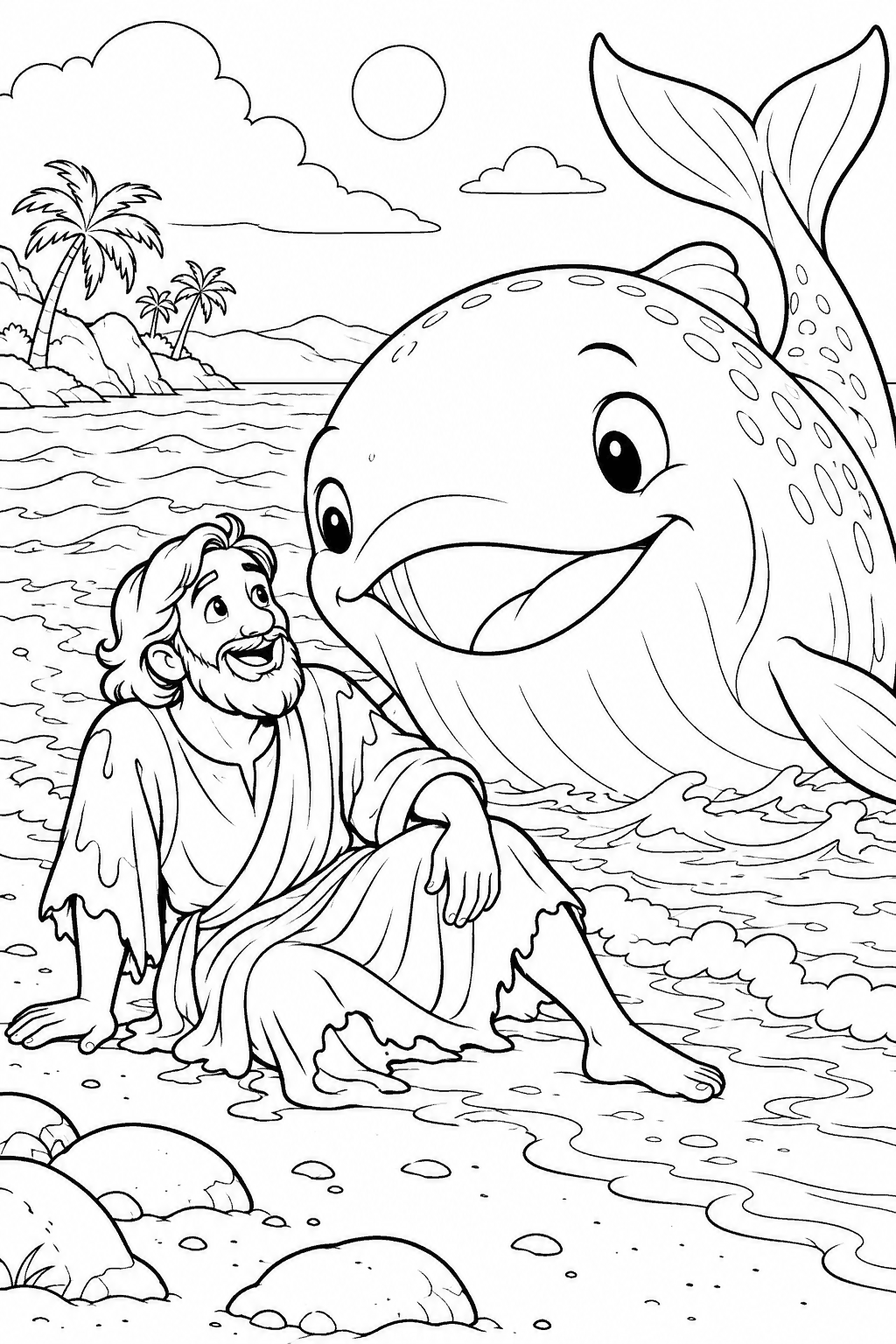 Desenho para colorir: Jonas e o grande peixe