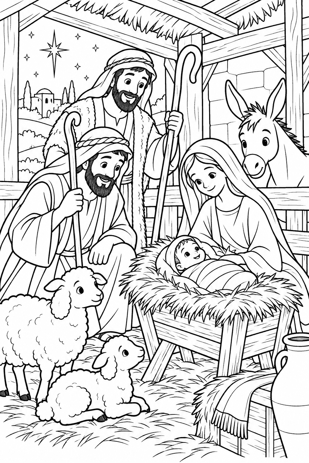 Desenho para colorir: Os pastores de Belém