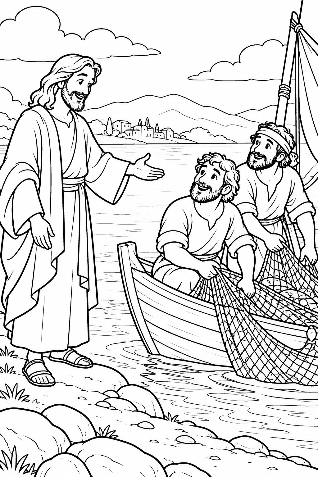 Desenho para colorir: Jesus chama os pescadores