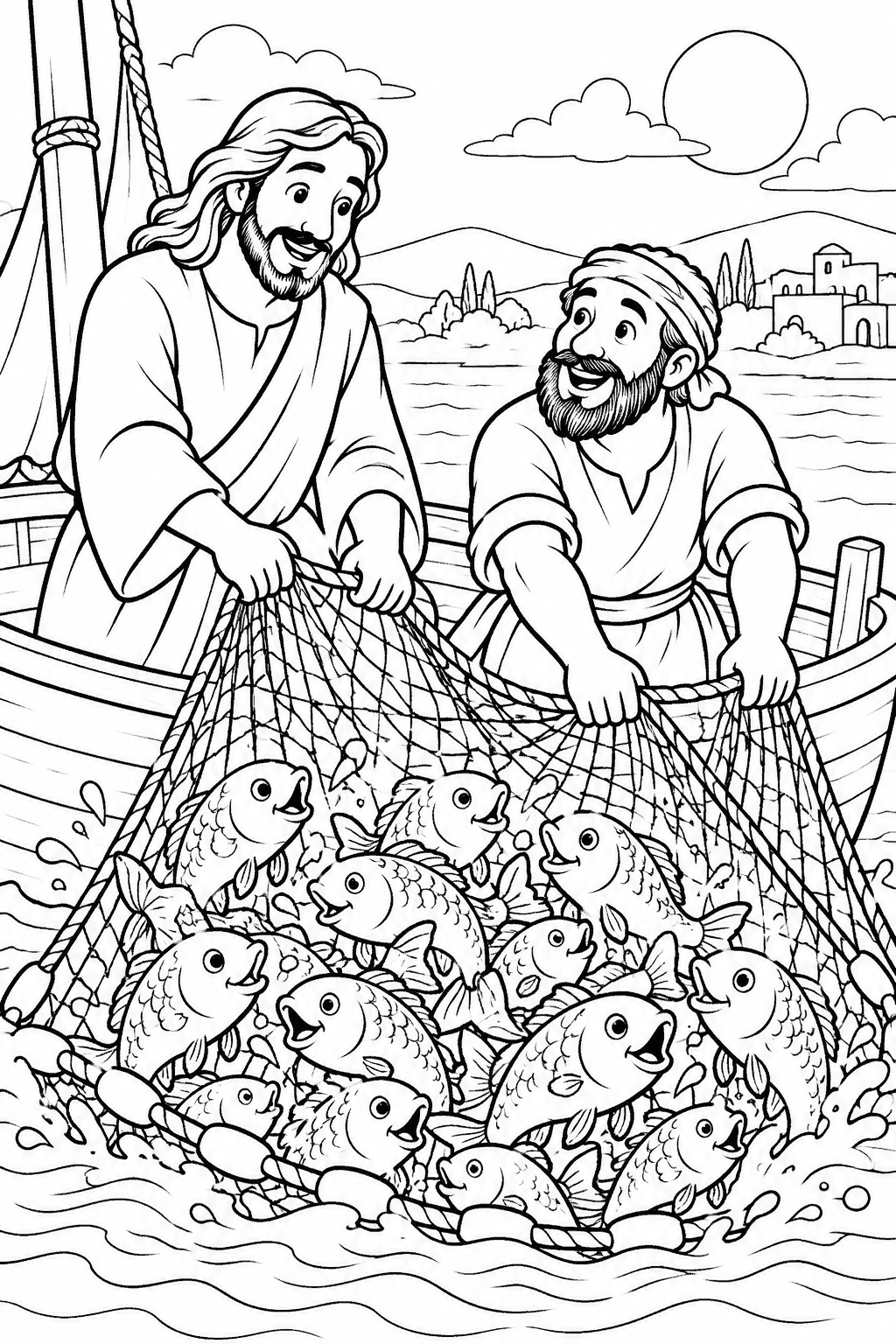 Desenho para colorir: A pesca maravilhosa