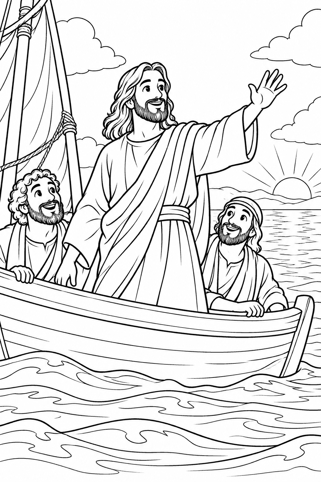 Desenho para colorir: Jesus acalma a tempestade