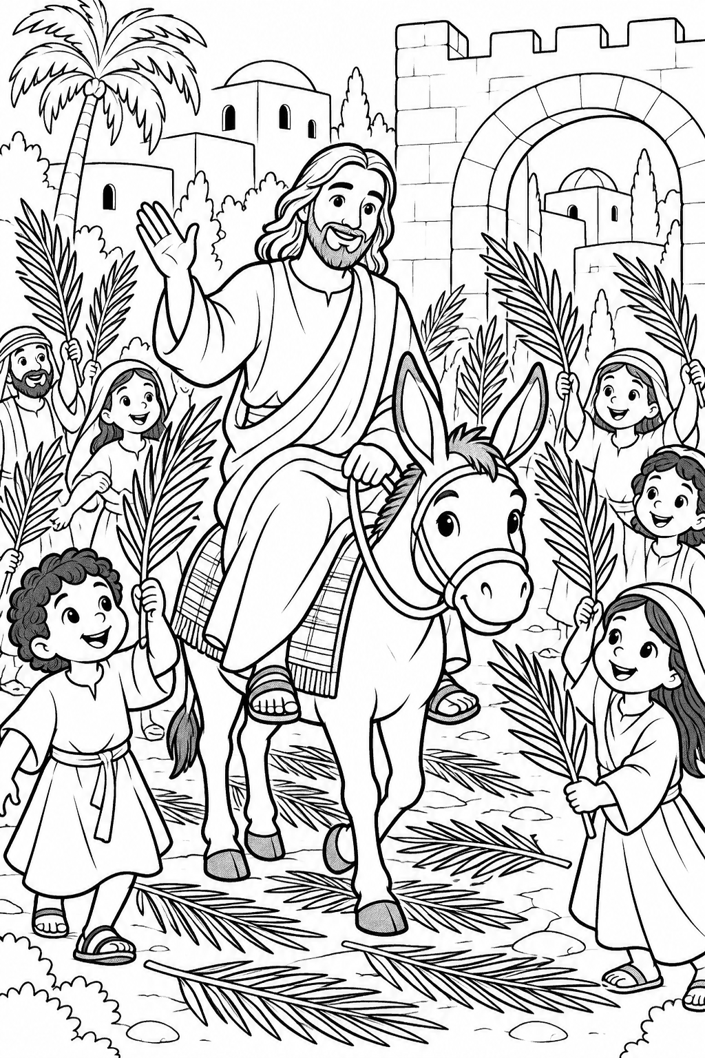 Desenho para colorir: Jesus entra em Jerusalém